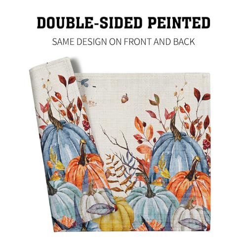 Giwawa Fall Thanksgiving Placemats Set of 4 Watercolor Autumn Pumpkins Floral Linen Table Mats 12x18 Inch Washable Heat Resistance for Kitchen Dining Farmhouse Holiday Decor - color: Fall