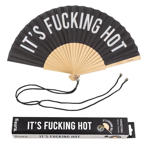 Fisura – Original folding fan with message “F*cking hot”. Black wooden handheld fan for women. Lightweight accessory for raves, weddings, birthdays, festivals, parties and fun gift ideas. - color: Hot, Black