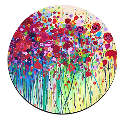 Colorful Watercolor Flowers Round Coaster Set of 4-Made of Recycled Rubber - color: Colorful Watercolor Flowers