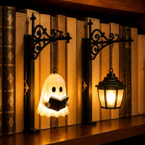 2PCS Library Lantern Decorative Bookshelf Lighting, Mini Bookshelf Lamp Mini Bookshelf Lamp Between Books for Hidden Display Portable Table Desk Luminaire for Home Library Study Reading Corner - color: Ghost+Classic