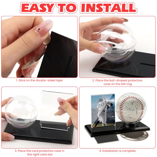 Acrylic Baseball Display Case, Dustproof Clear Base Ball Holder for Ball and Cards, Centerpieces Protector Gift for Memorabilia Showcase, Baseball Stand & Photo Card Frame for Official Size Base balls