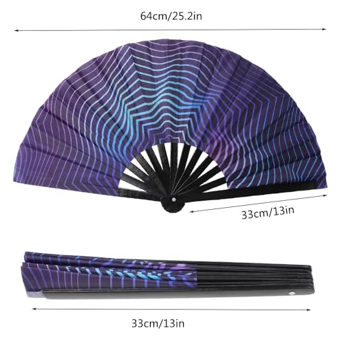 Large Folding Fan for Men/Women, Nylon-Cloth Clack Rave Hand Fan for Dance, Concert, Beach, Party, Home Decoration(Type E) - color: Type E