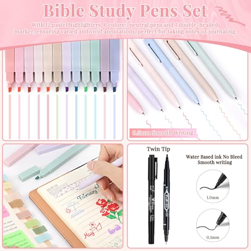 Flasoo All-in-One Bible Journaling Kit, Bible Study Supplies Include Bible Cover Case, Journal Notebook, Highlighters, Pens, Bible Verse Stickers, Tabs, Bookmarks for Christian Gift for Women