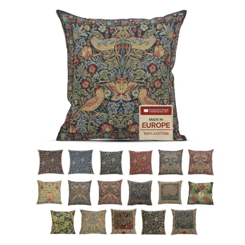 William Morris Strawberry Blue Tapestry Throw Pillow Cover 16 x 16 in - color: Strawberry Blue