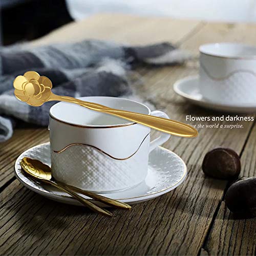 Stainless Steel Creative Flower Coffee Spoon Soup Spoons Sugar Spoons, Ice-Cream Tea Stirring Spoons 4.8 Inches Retro Dessert Demitasse Espresso Spoons Cutlery Kitchen Tableware-Set of 12 - color: Gold,Style 1