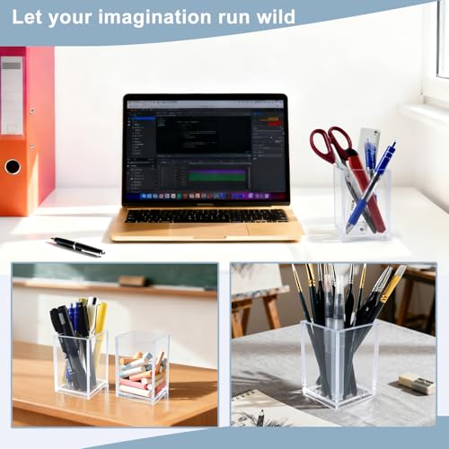 10 Pack Clear Acrylic Pen Holders, Pencil Cup Desk Organizers - color: 10pcs