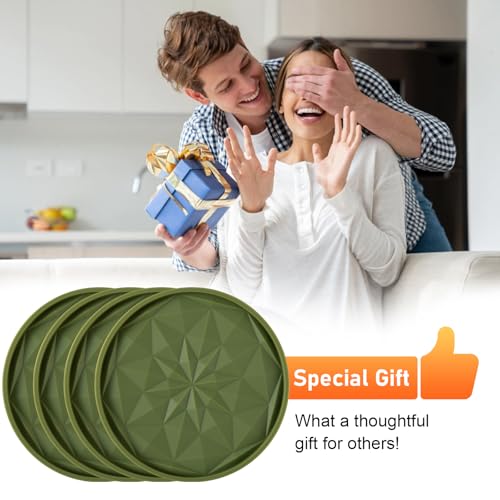 OIAHOMY 8 Pcs Coasters with Holder for Beer, Coffee, Silicone Coaster Set for Table Decor for Kitchen, Bar, Dining Room, Living Room, Housewarming Gifts - Green - color: Green, size: 8Pcs