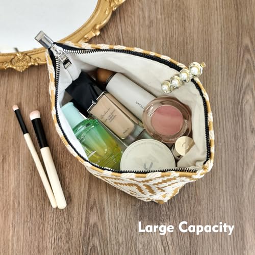STARDW Parallel Checkered Makeup Bag Travel Cosmetic Pouch for Women - color: Embroidery Yellow