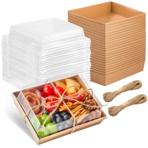 Kucoele 50 Pack 7" x 5" Paper Charcuterie Boxes with Clear Lids - color: Brown