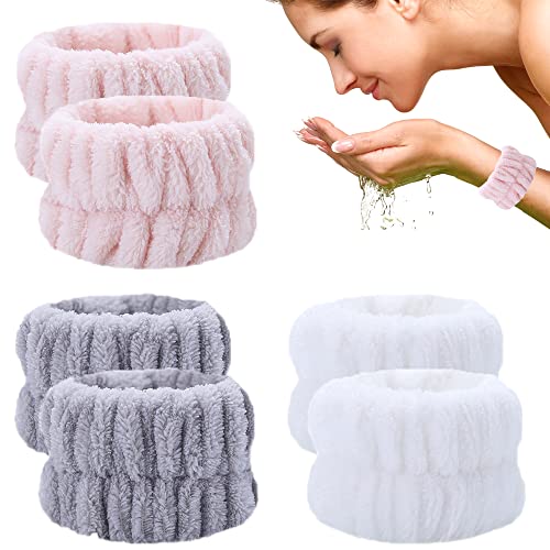 6 Pcs Wrist Spa Washband Microfiber Wrist Wash Towel Band Wristband Scrunchies for Washing Face - color: White+Grey+Pink