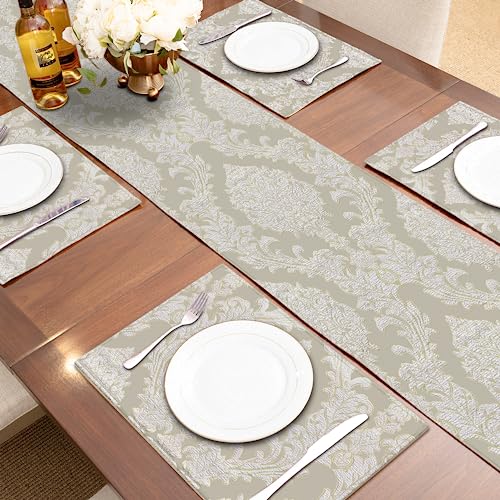 Loom and Mill Luxury Damask Jacquard Placemats Set of 4, Beige, 12x18 in - color: Beige, size: 4 Piece-12x18 inch