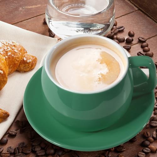 ionEgg Porcelain Coffee Cup with Saucer 270ml/9oz, Minimalist Design, Perfect for Latte, Cappuccino, and Tea, Cyan - color: Cyan
