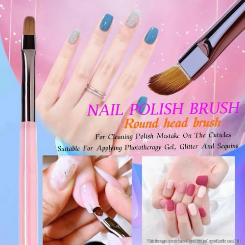 8Pcs Nail Art Brushes Set, 5 Art Liners & 3 Multi-Shape Gel Builder Brushes - color: Pink