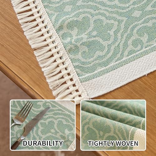 Boho Woven Placemats Set of 4, 14x18 Inch Heat Resistant Dinner Mats - color: Green Bx