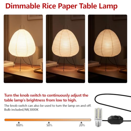 Rice Paper Lamp,Dimmable Bedside Lamp,Japanese Lantern,Knob Button,E26 Bulb - style: Japanese-dimming