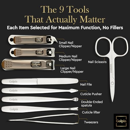 9 Pcs Manicure Set for Men & Women – Stainless Steel - color: Black