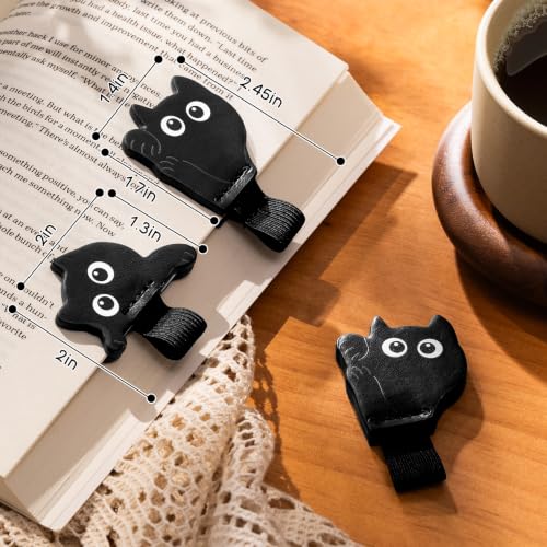 2-Pack Black Cat Magnetic Bookmarks, PU Faux Leather