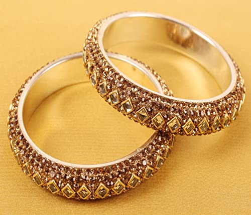 Touchstone Indian Bollywood Handcrafted Look Designer Jewelry Bracelets Bangle. Set of 2. in Oxidized Silver Tone for Women. - style: D122 Citrine Yellow