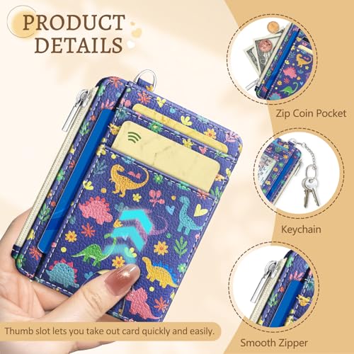 Kelvoris Credit Card Holder Small Wallet Women, Slim RFID, Cute Dinosaur - color: Dinosaur