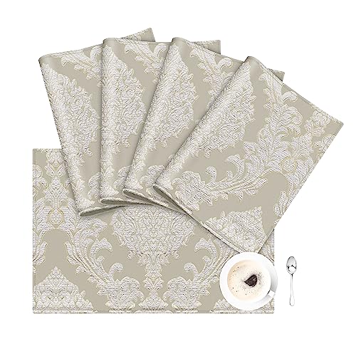 Loom and Mill Luxury Damask Jacquard Placemats Set of 4, Beige, 12x18 in - color: Beige, size: 4 Piece-12x18 inch