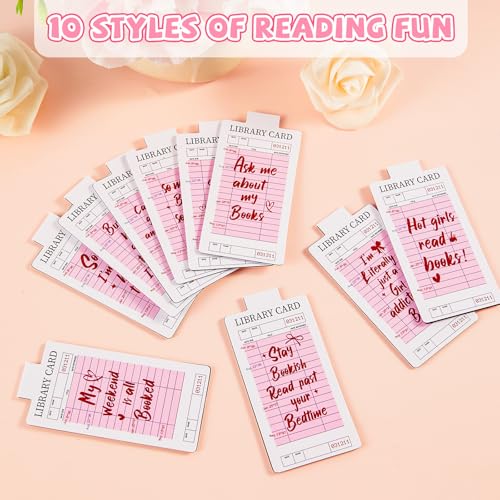 10 Pieces Pink Library Card Magnetic Bookmarks Magnetic Book Marks for Reading Magnet Bookmark Clips for Women Book Lovers Girls Students Reading Accessories Bookish Gift Birthday Gifts
