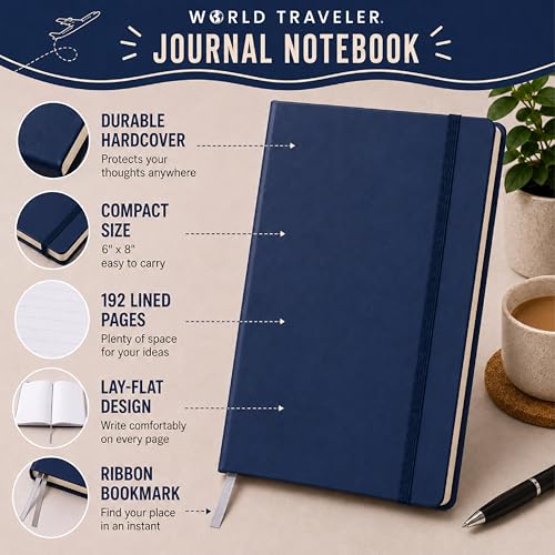 Eccolo Cool Jazz Hardbound Writing Journal, 192-Page Lined Paper, Lay-Flat - color: Navy, size: Medium - (6-x-8.5 Inches)