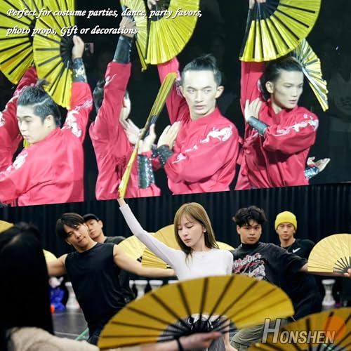 Folding Fan - 13 inch Nylon-Cloth Fan with Performance Design (Yellow) - color: Yellow