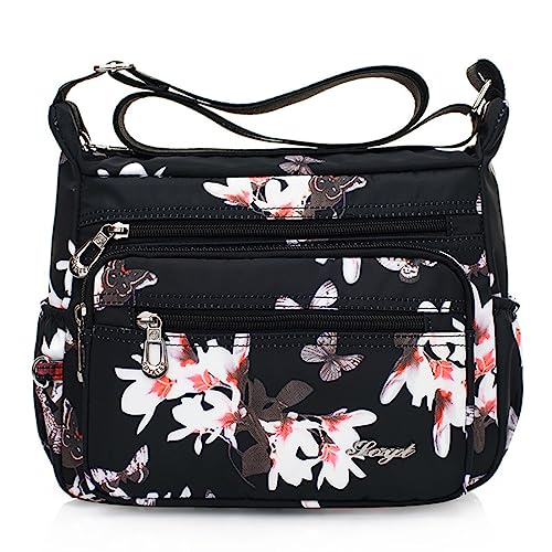 Crossbody Bags for Women Multi Pocket Shoulder Bag Waterproof Nylon Messenger Purses and Handbags - color: Magnolia
