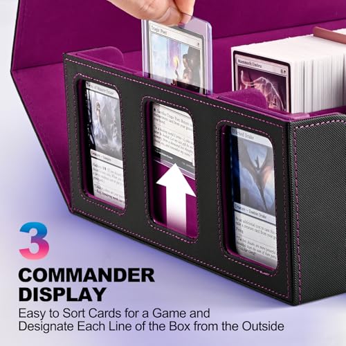 UAONO 3-Row 2400+ Trading Card Storage Box with Commander Display - color: Black&Purple, size: 3-row