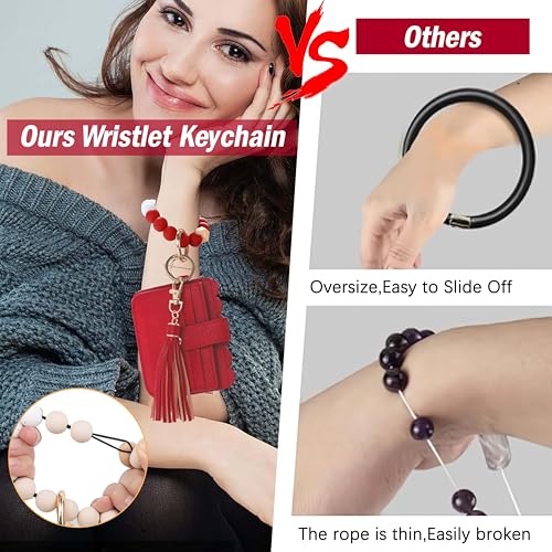 Wristlet Wallet for Women with Keychain – RFID Card Holder Small Wallet Wristlet with Key Ring - color: Red, style: Classic