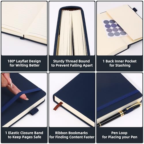 BOBO RABBIT Lined Journal Notebook for Work 100 GSM Thick Paper 300 Pages College Ruled A5 Notebook Hardcover Leather Journal for Writing School Office, 5.63"x8.43" - color: A-Blue