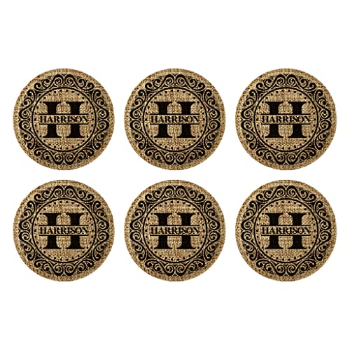 Smile Art Design Family Monogram CUSTOM COASTER Set of 6 with base Round Burlap Material Family Name Personalized Prints Personalized Gift House warming Wedding Gift Coffee Table Rustic Decor Style5 - color: Style 05, size: Set of 6 - Round Coaster