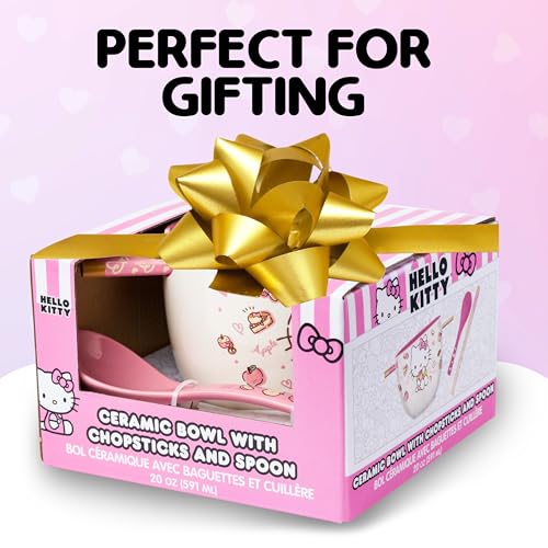 Silver Buffalo Sanrio Hello Kitty, Ceramic Ramen Bowl with Chopsticks, 20oz - color: Hello Kitty Apples and Cinnamon, size: 20 Ounces (With Spoon)