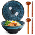 40oz Japanese Ceramic Ramen Bowl Set of 2 with Chopsticks and Spoons for Pho Udon Asian Soup Noodles (Nebula Blue) - color: Nebula Blue