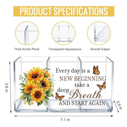 Every Day Is a New Beginning Acrylic Pen Holder 3 Compartments - color: Transparent045