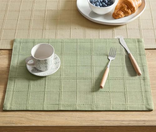 ZeeMart Linen Checked Farmhouse Placemats Set of 4, Sage Green 13x19in - color: Sage Green, size: Set of 4