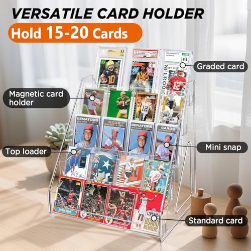 tutata Trading Card Display Stand, PSA Card Display Acrylic Shelf, Vertical Holder for Baseball Cards, Easy Clip-On Design 5-Tier