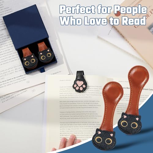 Ovesmusl 2Pcs PU Leather Cat Magnetic Bookmarks with Pen Holder - style: Cat (Brown+Brown)