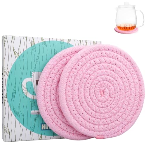 4.8" Sakura Pink Cotton Coasters for Drinks Set of 2 - Soft Absorbent Fabric Drink Pads for Coffee Cups, Boho Pastel Mug Mats for Desk, Nightstand, Dorm & Home Decor – Minimalist & Gift-Ready - color: Skura Pink