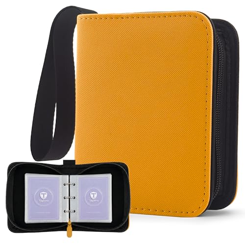 1 Pocket Card Binder with Zipper, 100 Pockets Mini Trading Card Album, Premium PU Leather Single Card Binder, Small Display Folder for TCG & Sports Cards - color: Yellow, size: 1-Pocket