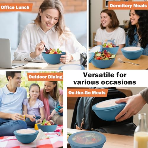 40OZ Wheat Straw Bowls Set with Lids, Camping Bowls with Lids,Blue - color: Blue, size: 40 OZ with Lid