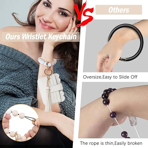 Wristlet Wallet for Women with Keychain – RFID Card Holder Small Wallet Wristlet with Key Ring - color: Cream, style: Classic