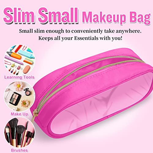 Nylon Small Clear Makeup Bag Slim Pencil Pouch, Cute Pencil Case Makeup Bag Preppy Cosmetic Zipper Pouch for Purse,Travel PVC Toiletry Bag Clutch Coin Pouch Makeup Organizer for Women Girls(Hot Pink) - color: Hot Pink-Clear, size: Slim