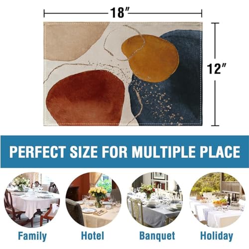 Ansouyi Placemats Set of 6, Terracotta Navy Orange and Gold Abstract Washable Heat Resistant Linen Table Mats, Kitchen Decor Non-Slip Place Mats for Party Dining, 12x18 Inch - color: Terracotta