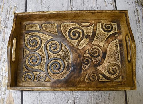 Rectangular Wooden Serving Tray, Wooden Plate, Tea/Drink Plate, Serving Tray for Dinner, Snack Tray | Size: 15 x 10 x 3.3 Inches - color: Wind Design - 15 X 10 Inch