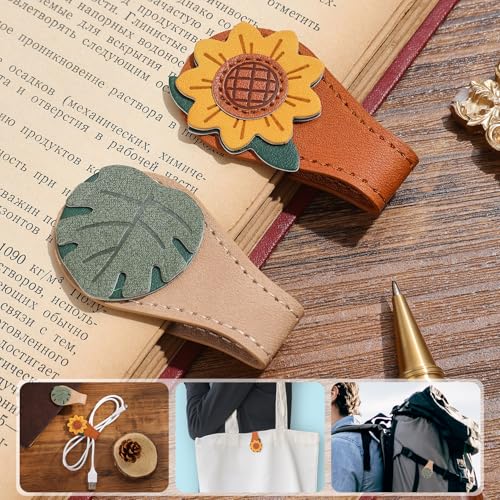 2PCS Vintage Magnetic Leather Bookmark, Leather Magnetic Bookmarks for Women, Magnetic PU Bookmarks Clip Book Accessories - style: Sunflower&Leaf