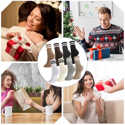 Womens White Crew Socks 6 Pair Striped Trim Casual Crew Socks - color: 8pairs Mixed Colors