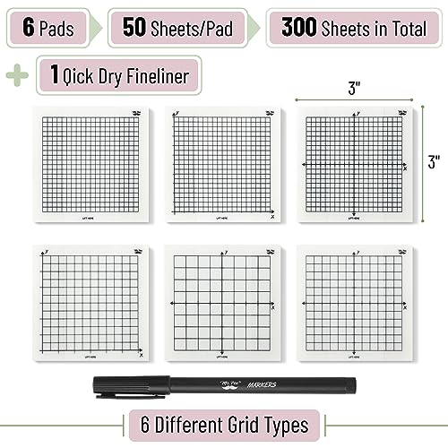 Mr. Pen- Transparent Graph Sticky Notes, 3x3 Inch, 6 Pads, 50 Sheets/Pad