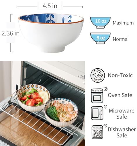 Rice Bowls 10oz, Japanese Style Bowls Set of 6 with Gift Box - Blue and White Ceramic Bowls for Soup, Dessert, Ice Cream, Snack - Kitchen Gifts for Women Christmas Gift - color: Japanese (6 bowls)