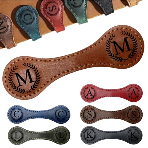 MOTEERLLU Personalized Magnetic Leather Bookmark,Initial,Brown-M - style: Brown-M